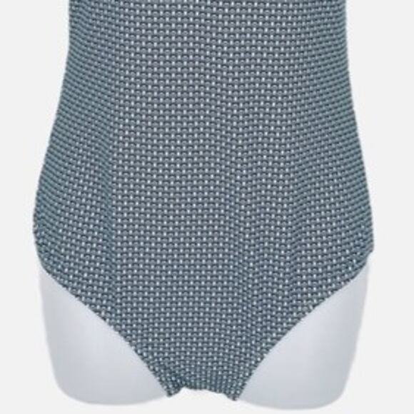 Swimsuit Sinch Neck One Piece in Blue, White and Green Loop Print Size Medium - Picture 3 of 6